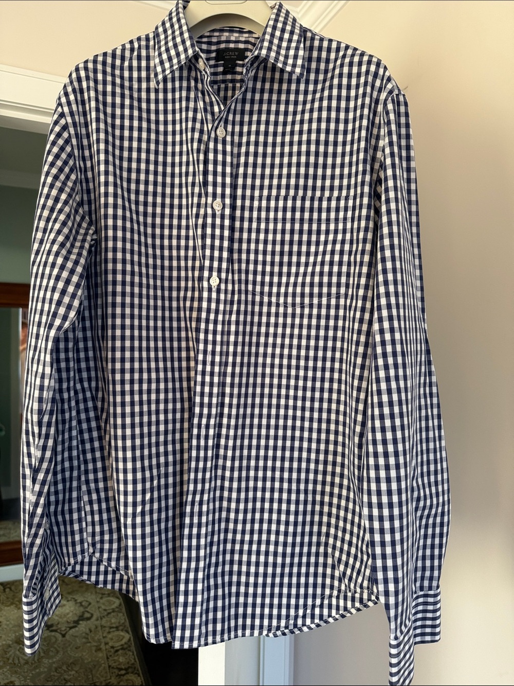 J. Crew Men’s Navy and White Gingham non iron Button-Down Shirt size M
